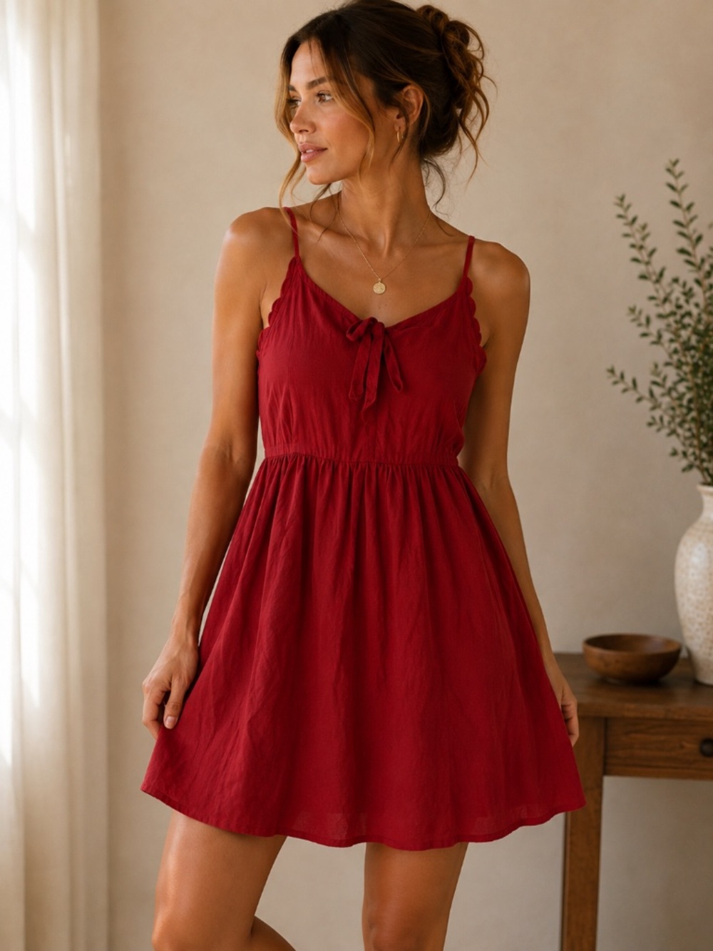 Old Navy Red Spaghetti-Strap Tie-Front Mini Dress